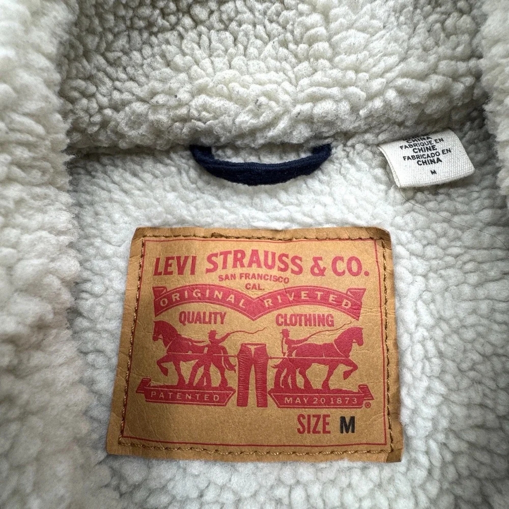 Levi's Men's‎ Premium Multi Pocket Snap Up Sherpa Coach Trucker Jacket Size Med